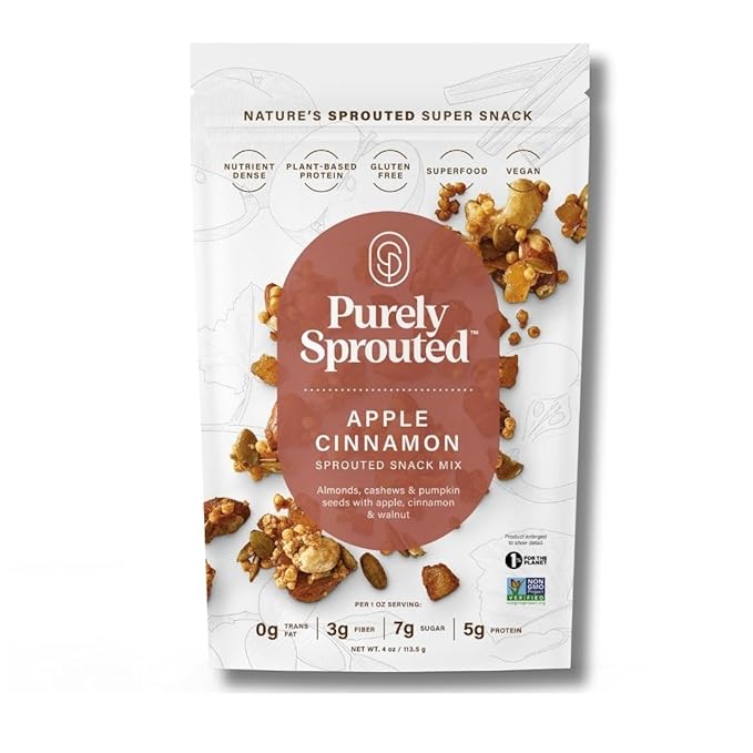 Purely Sprouted Apple Cinnamon Snack Mix - Almonds, Cashew Nuts & Pumpkin Seeds - Non-GMO, Plant-Based Protein, Gluten Free, Vegan, 4 oz
