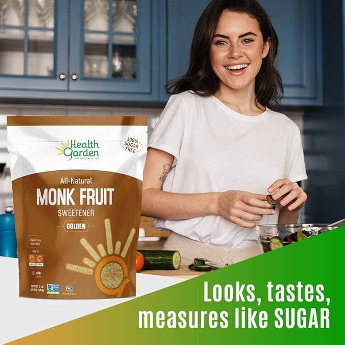 Health Garden Monk Fruit Sweetener, Golden- Non GMO - Gluten Free - 1:1 Sugar Substitute - Kosher - Keto Friendly (4.75 Lb)