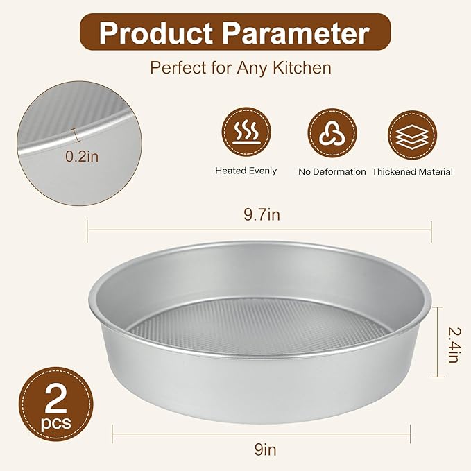 9-Inch Round Cake Pan Set of 2 – Extra Thick Gauge Steel Cake Pans, Honeycomb Texture Non-Stick Coating for Easy Release, Even Heating, Ideal for Layer Cakes, Cheesecakes & Home Baking