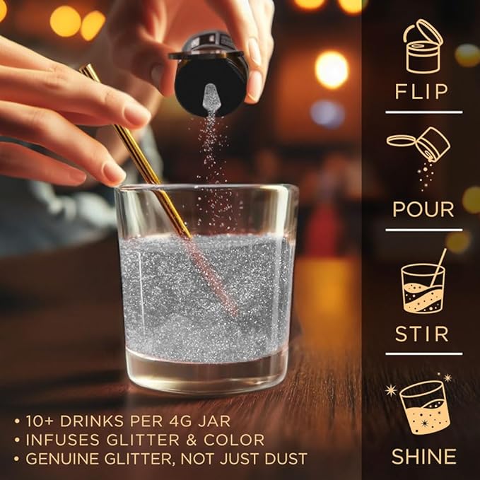 Brew Glitter Silver Edible Drink Glitter 1x 4g Jar for Cocktails, Beer, & Beverages