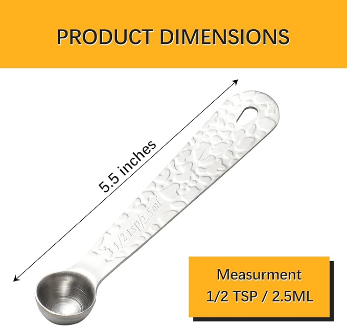 1PCS 1/2tsp(2.5ml) Single Measuring Spoon, Stainless Steel Embossed Measure Scoop Only, Individual Spoon for Cooking and Baking