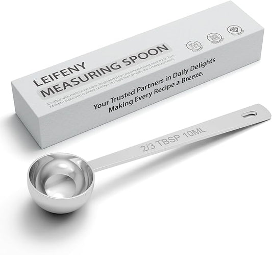 1PCS 2/3TBSP(2TSP, 10ML) 18/8 Stainless Steel Measuring Spoon, Metal Measure Scoop for Dry and Liquid Spices, Must-have for Kitchen