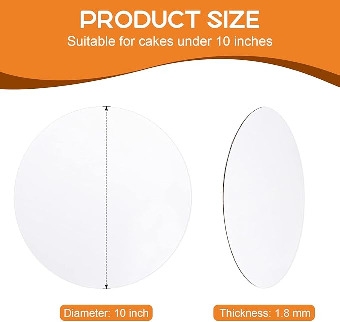40-Packs Cake Boards 10 inch Round, Cake Boards White Cake Board Rounds, White Cake Circles Rounds Base Food-Grade Cardboard Cake Plate for displaying Cakes, Bread, Desserts（Thin and Sturdy）