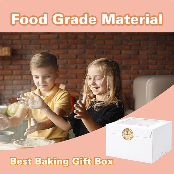 Cookie Boxes with Window 6x6x4 Inch 50 Pack Premium White Bakery Boxes for Individual Cheesecake,Cupcake,Dessert,Pastries,Mini Bundt Cake and Muffin