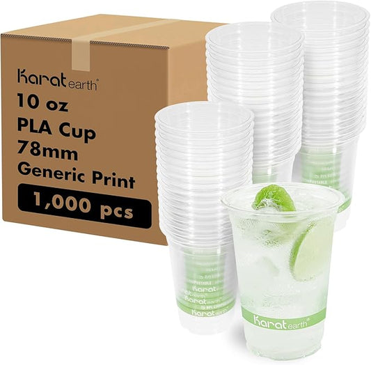 KARAT EARTH [1,000 ct - 10 oz Compostable PLA Plastic Cups, BPI Certified Disposable Renewable Small Cups for Water, Tasting and More | Green Line