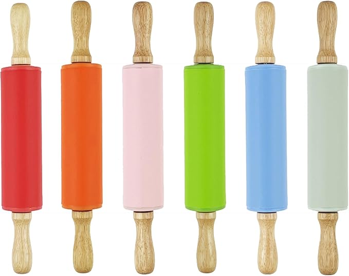 6 Pack Mini Small Rolling Pin for Kids, Kids Rolling Pin Wooden Handle (12 Inch)