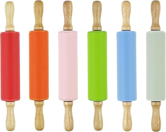 6 Pack Mini Small Rolling Pin for Kids, Kids Rolling Pin Wooden Handle (12 Inch)