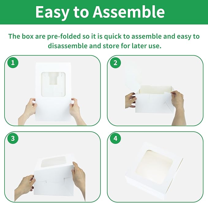 30 Pcs Cake Boxes 10 Inch with Window Clear Bakery Dessert Box Square White Large Disposable Pie Boxes Package for Bake Goods Paper Pastry Packaging Donut Delivery Box