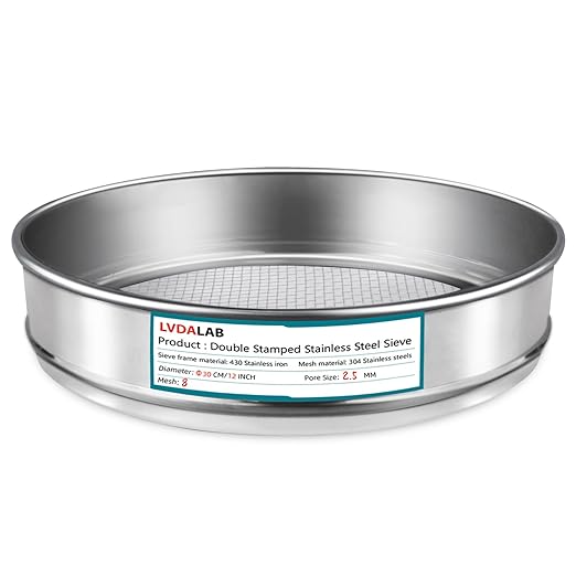 304 Stainless Steel Lab Sieve Screen Mesh, 8 Mesh (2.5mm) Aperture Test Sieve, 12Inch(30cm) Diameter Economy Standard Analysis Sample Test Sieves for Industrial Laboratory Homes
