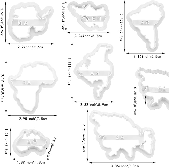 7 PACK World Map Shape Cookie Cutters, Cake Decorating Stencil, Seven Continents Shape Cookie Cutter Set, for Cake, Cookies, Cupcakes, Fondant, Pastry