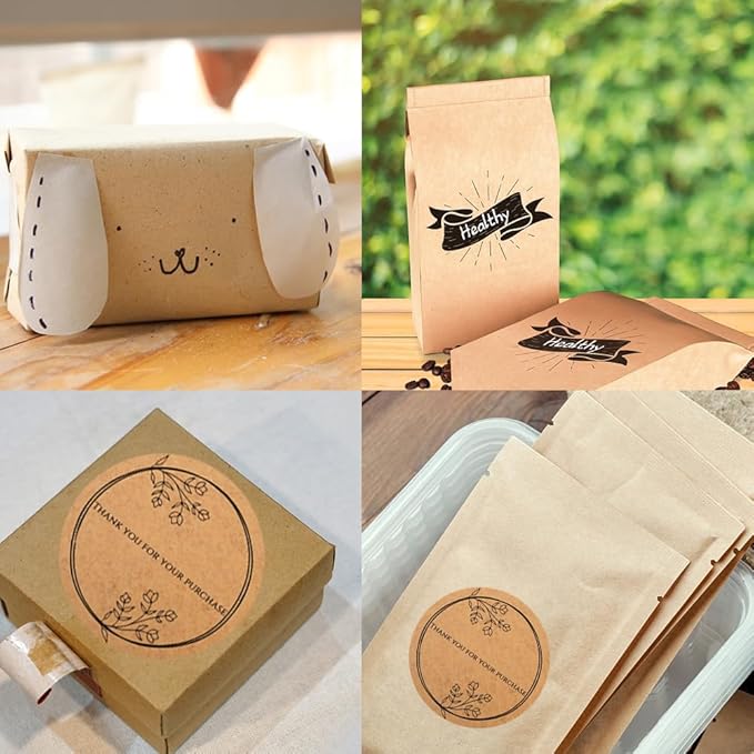Alaiay 150,200Pcs Kraft Custom Sticker Labels Round Customized Labels Wreath Designs Personalized Stickers for Food Jars Gift Essential Oil Bottles Storage Bins(Kraft Paper 19)