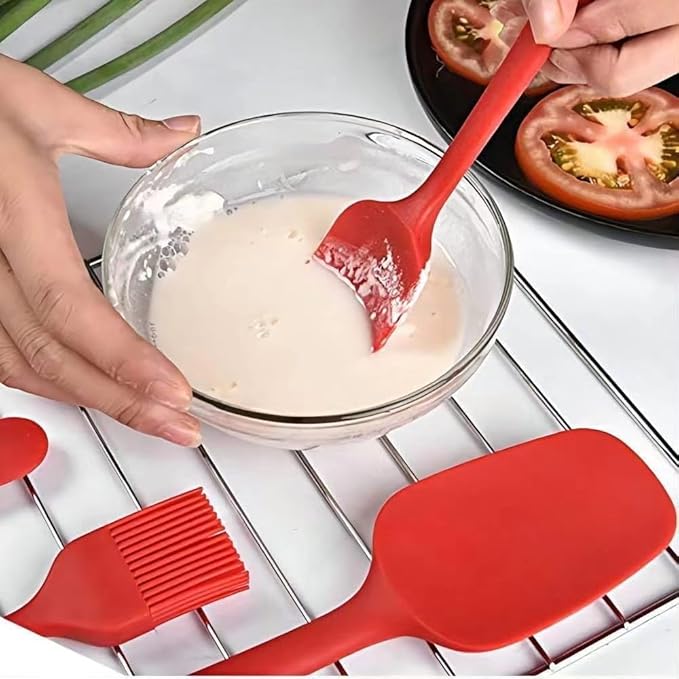 Spatula Kitchen Utensils - 6 Pieces Silicone Spatula Set Heat Resistant, Cooking Utensils Food Grade Rubber Spatulas for Nonstick Cookware Kitchen Baking (Red)