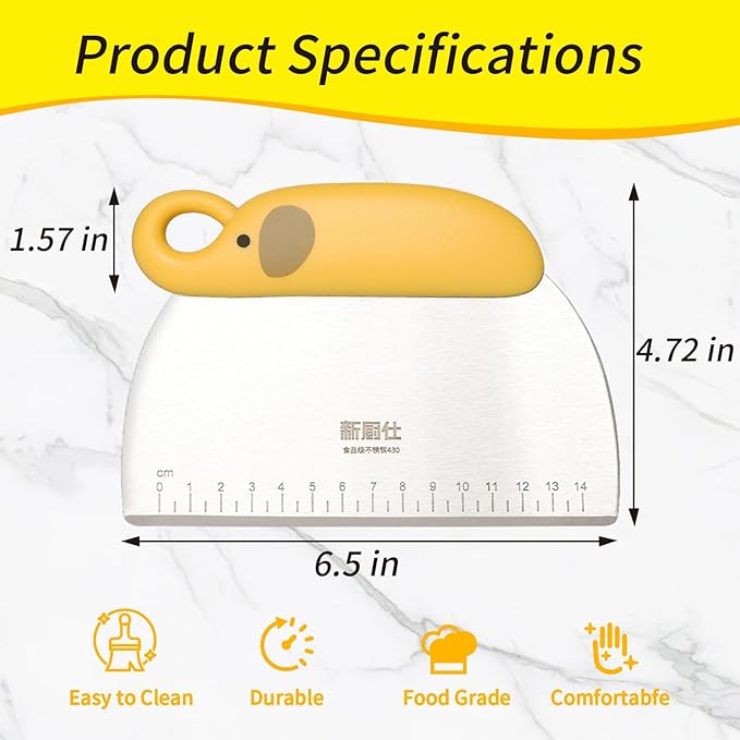 Cute Elephant Dough Scraper/Effortless Pizza Cutter, Stainless Steel Pastry Cutter with Scale, Ergonomic Handle Bread Slicer, Durable Veggie Chopper, Multi-Use Kitchen Scraper Tool for Baking Cooking
