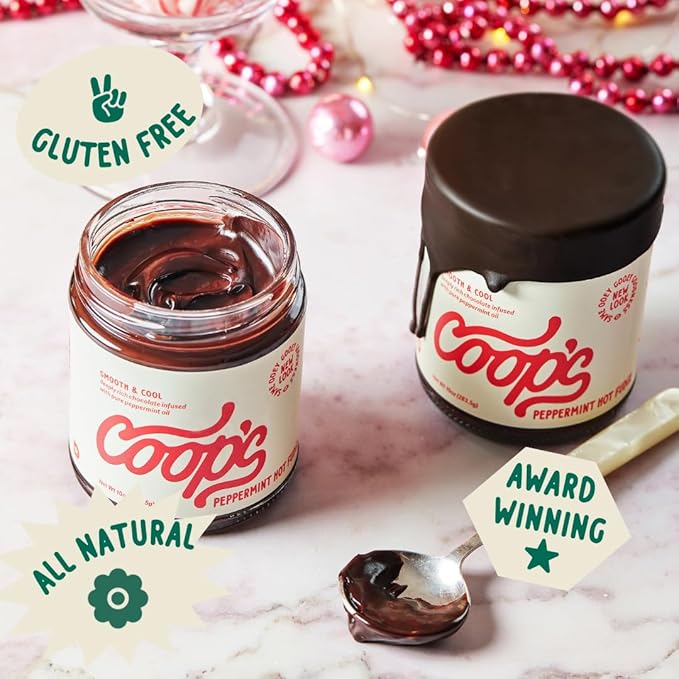 Coop's Peppermint Hot Fudge, All Natural Peppermint Hot Chocolate Gift Non GMO Chocolate Ice Cream Toppings Sundae Desserts, 10 Ounce