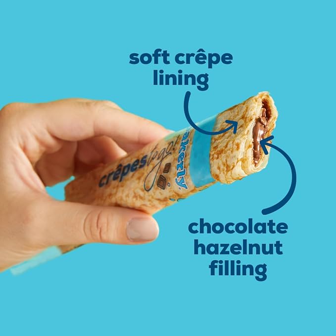 bakerly Chocolate Hazelnut Filled Crepes to go! Non GMO, Free from Artificial Flavors & Colors, Pack of 4, 6-Count (24 Total Crepes)