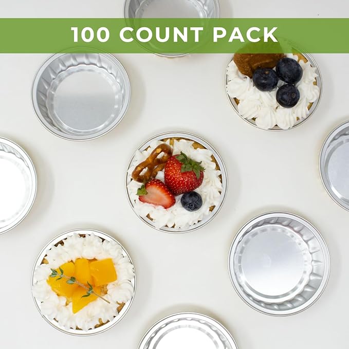CMJJ 100ct Tiny 2oz Gold Bakeable Aluminum Cups | Mini Disposable Ramekins | Baking Essentials for Parties, Weddings, Catering