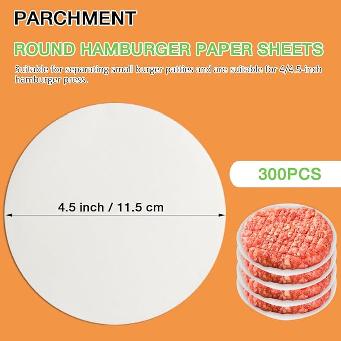 300 Pcs 4.5 Inch Hamburger Patty Paper, Round Burger Paper Sheets, Burger Parchment Papers for Separating Burger Patties
