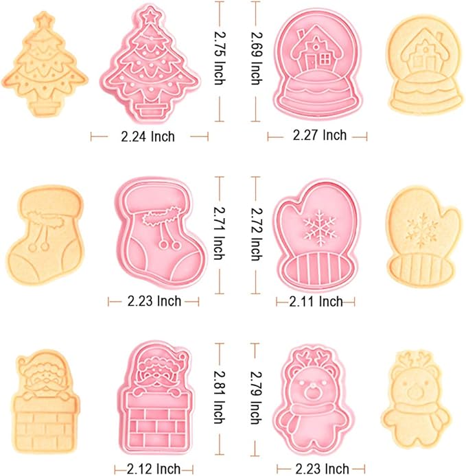 Novel Christmas Cookie Cutters and Stamper, Xmas Tree, Glove, Reindeer, Santa, Sock, House 3D Cookie Cutters Set for Christmas Baking (Pack of 12)