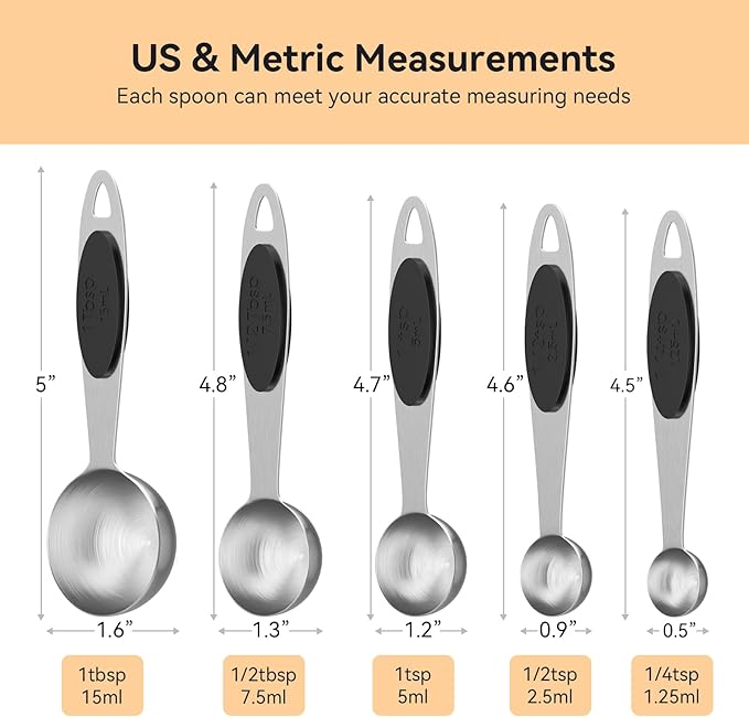 2PCS 1Tbsp(3tsp, 1/2oz, 15ml) Single Magnetic Measuring Spoon, Stainless Steel Individual Measure Scoop Only for Baking & Cooking, Metal Kitchen Gadgets Essentials