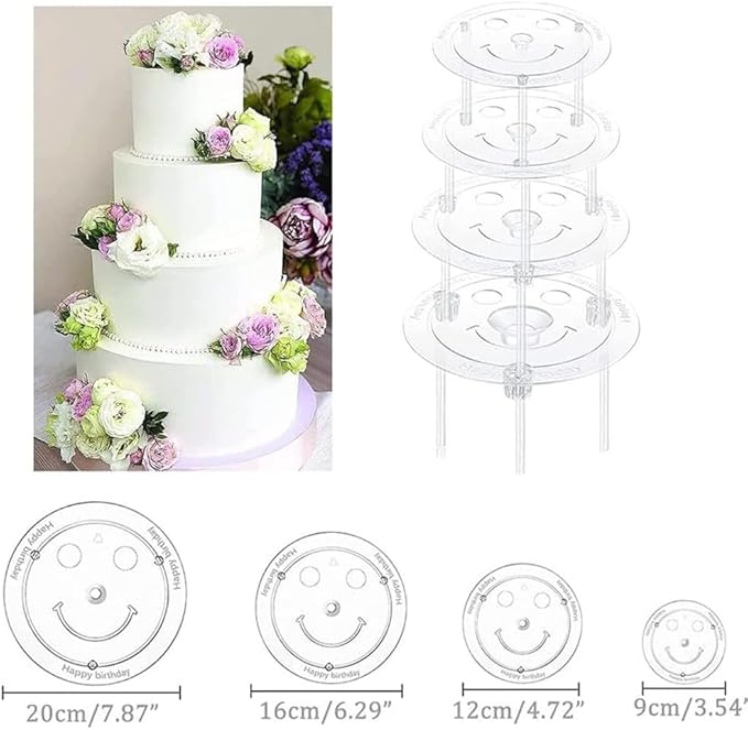 28-Piece Smiley Plastic Cake Dowel Rods Set - 12 Pcs White, 4 Cake Separator Plates for 4, 6, 8, 10 Inch Cakes