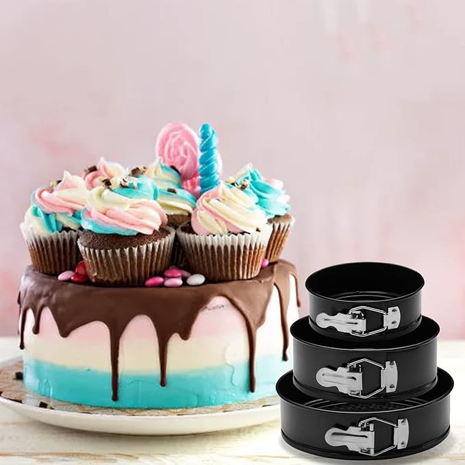 Springform Cake Pan Set,Non Stick Easy to Demould Good Sealing Springform Pan Set Cake Mold 3Pcs Black for Cheesecake, Pizzas, Quiches Tier, Wedding Cakes