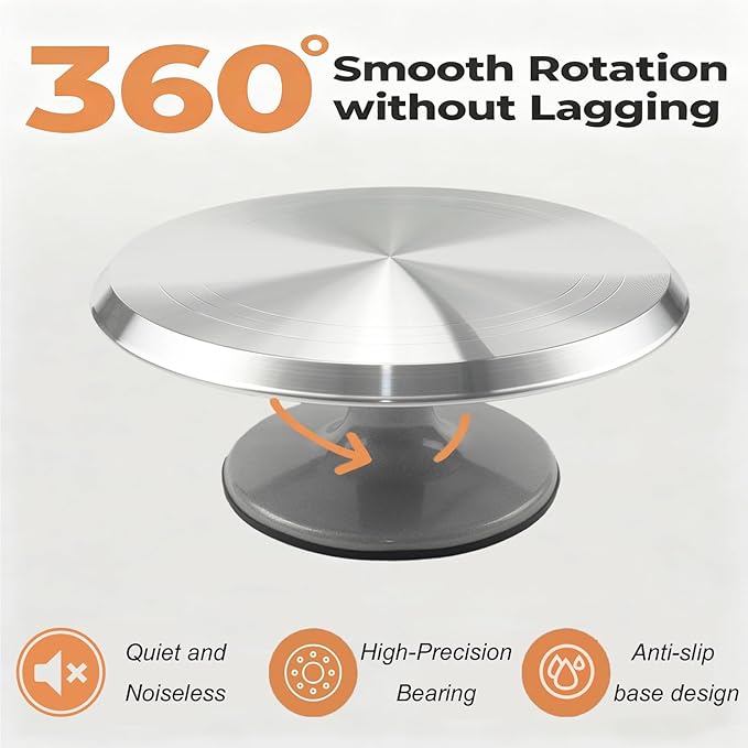 Cake Decorating Supplies Kit with 12 Inch Aluminum Rotating Cake Turntable, Offset Spatula, Cake Server, Stainless Steel Frosting Icing Smoother, Pastry Bags and Other Baking Tools（16Pcs）