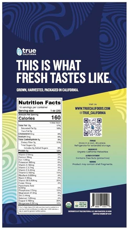 True California Organic Pistachios (1 LB x 2 Packs) Raw, Natural & Unsalted, Not Roasted, In-Shell, Vegan & Gluten-Free