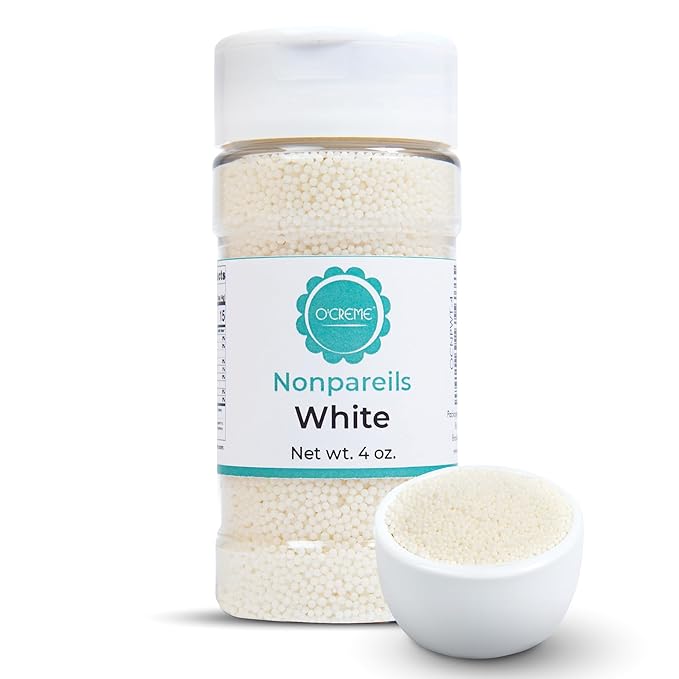 O’Creme Nonpareils Sprinkles – 4oz White Non Pareil Sprinkles – Colorful Sprinkles for Cake Decorating – Kosher Sprinkles for Ice Cream, Cookies, Cupcakes, Baked Goods