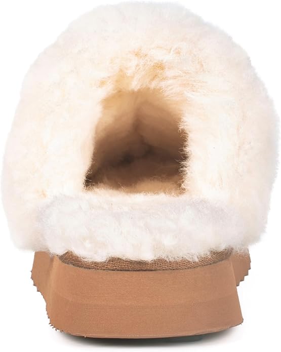 Parfeying Women's Sheepskin House Slippers Indoor Outdoor Shearling Shoes for Women