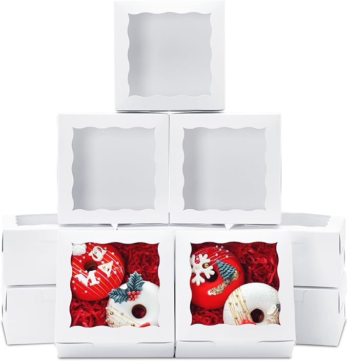 50pcs 5x5x2.5 Inch Cookie Boxes with window Bakery Boxes Dessert Treat Box Chocolate Covered Strawberries Box for Wedding Party Birthday