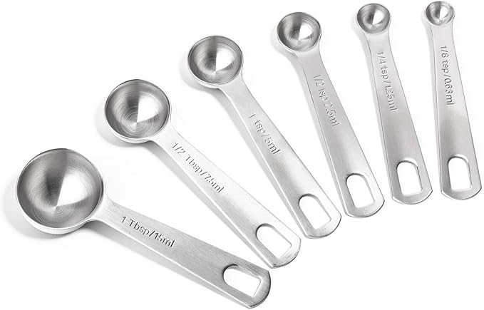 Last Confection Stainless Steel Measuring Spoons, Set of 6 for Dry Spices and Liquid Cooking & Baking Ingredients