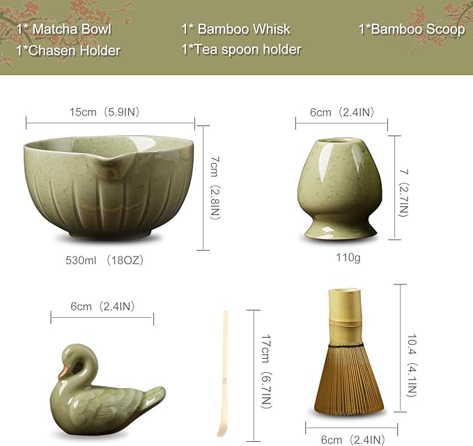Matcha Whisk Set - 5PCS Japanese Tea Set Includes Matcha Bowl with Spout, Bamboo Whisk with Ceramic Holder, Bamboo Scoop and Sifter, Matcha Kit for Ceremony, Gift for Family/Friend (White/5PC)