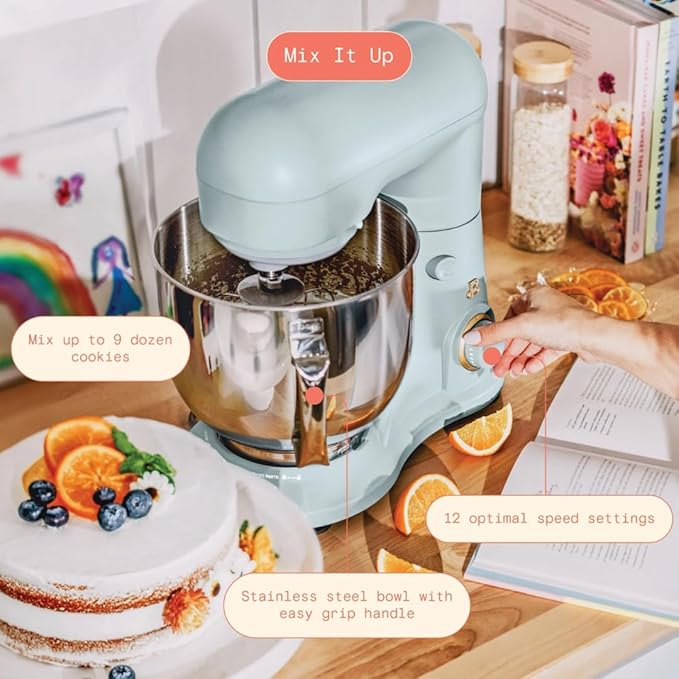 Beautiful 5.3QT 300W Stand Mixer with 12 Speeds, Tilt-Head, Splash Guard & Dishwasher-Safe Accessories, Soft Matte Finish – Mixes Up to 9 Dozen Cookies, Includes Dough Hook & Whisk (Hydrangea)