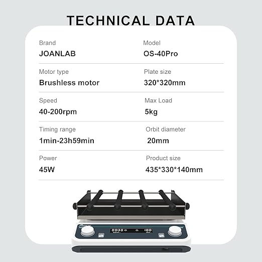 JOANLAB Lab Orbital Shaker Mixer 40-200rpm Adjustable, Capacity 5kg,Timed and Continuous Modes,Digital Orbital Rotator Shaker (OS-40PRO)