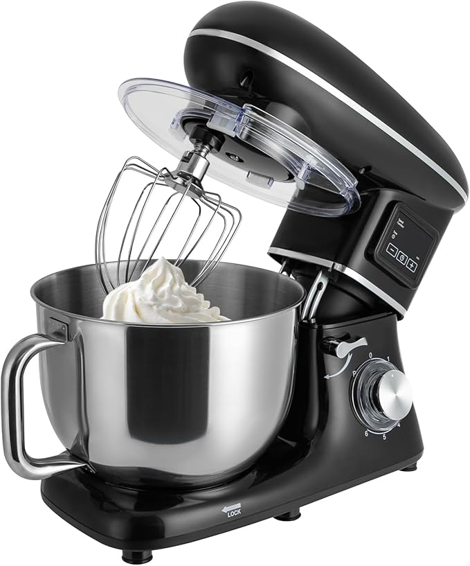 Stand Mixer, 6.5 Quart, 6+1 Speed Tilt-Head Kitchen Mixer, Copper Motor, Household Food Mixer with Bowl, Flat Beater, Dough Hook, Egg Whisk fit for Kitchens, Small Restaurants, Bakeries (Black)