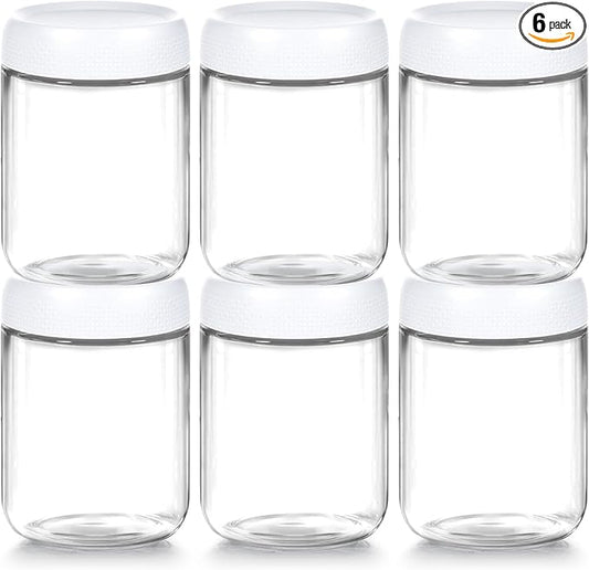 6-Pack Glass Storage Containers with Lids, Overnight Oats Containers with Lids, Wide Mouth Mason Jars 16oz, Glass Jar with Airtight Lid for Yogurt, Chia, Spice, Snack, Oats, Food Storage