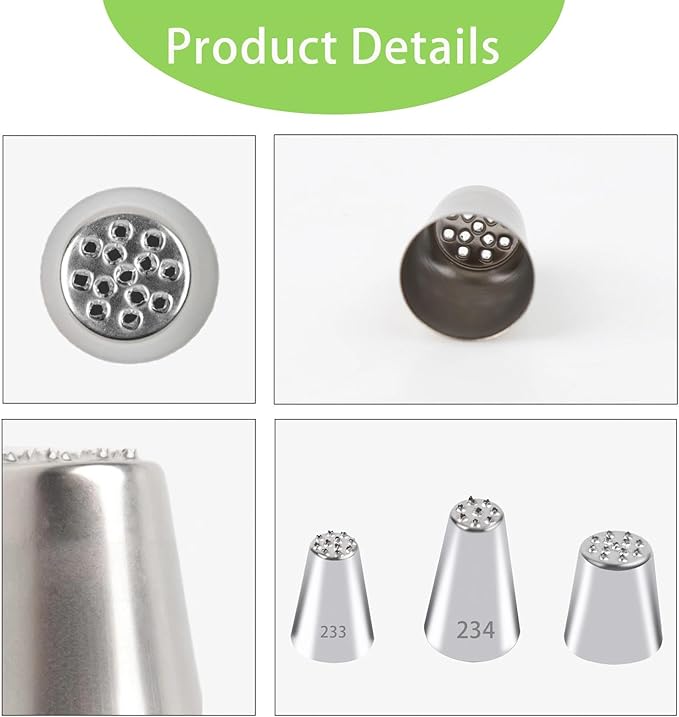 3Pcs Grass Piping Tips, Stainless Steel Grass Tips for Cake Decorating Grass Icing Tips Cake Decorating Supplies for Cupcakes Decoration DIY Baking (233 234 M24)