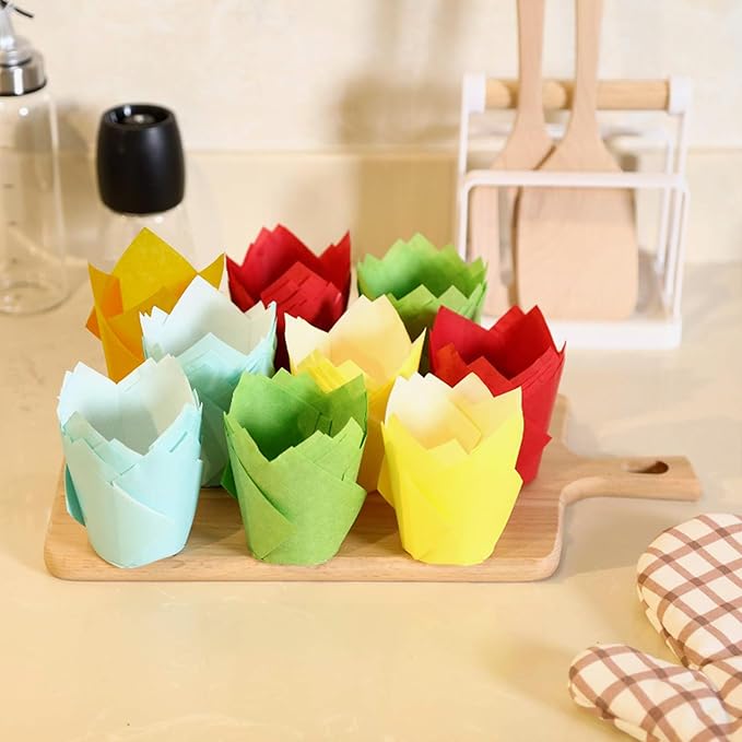 150pcs Tulip Cupcake Liners - Muffin Paper Baking Cups, Greaseproof Wrapper Holders for Birthday, Wedding, Party, Baby Showers, Catering, Restaurants