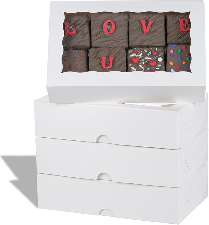 RomanticBaking 8x5x2 Inch 51PCS Bakery Boxes with Window for Cookies, Chocolate Covered Strawberries,Cakesickle, Chocolate Truffle Boxes Pretzel Box & Party Favors Packing