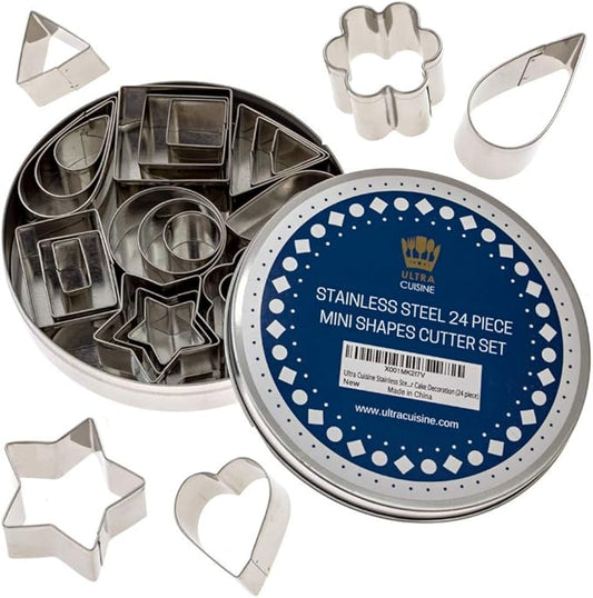 Ultra Cuisine Mini Cookie Cutter Shapes Set - 24 Small Molds To Cut Out Pastry Dough Pie Crust & Fruit - 304 Durable Stainless Steel Cutters - Cut Tiny Heart Shapes - Bake Like A Pro For A Lifetime