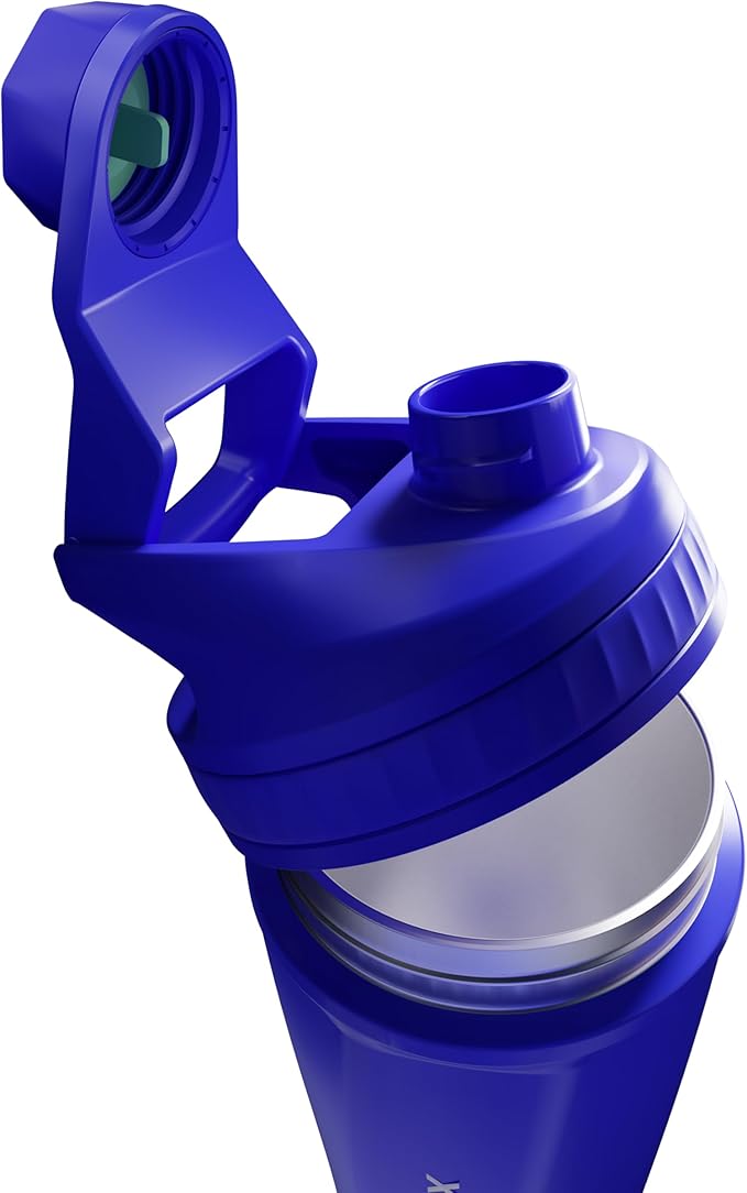 VOLTRX ChillMix Shaker Bottle Insulated Stainless Steel - USB C Rechargeable Electric Protein Shake Mixer, Shaker Cups for Protein Shakes and Meal Replacement, Electric Blue, 16 oz