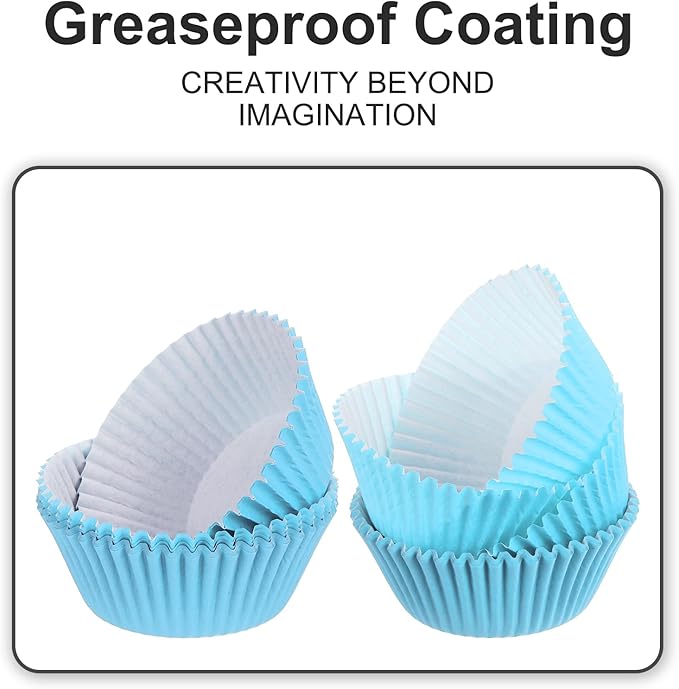 uxcell 100 Pcs Cupcake Liners, Muffins Paper Baking Cups Wrappers Standard Greaseproof for Baking Cupcake Wrapper, Sky Blue