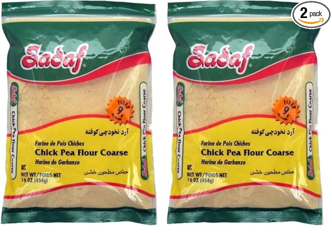 Sadaf Chickpea Flour - Coarsed Chickpea Flour for Cooking & Baking - Garbanzo Flour - Harina de Garbanzo - Kosher - 16 Oz Resealable Bag (Pack of 2)