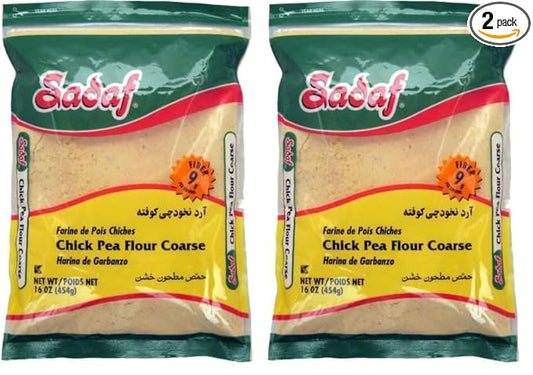 Sadaf Chickpea Flour - Coarsed Chickpea Flour for Cooking & Baking - Garbanzo Flour - Harina de Garbanzo - Kosher - 16 Oz Resealable Bag (Pack of 2)