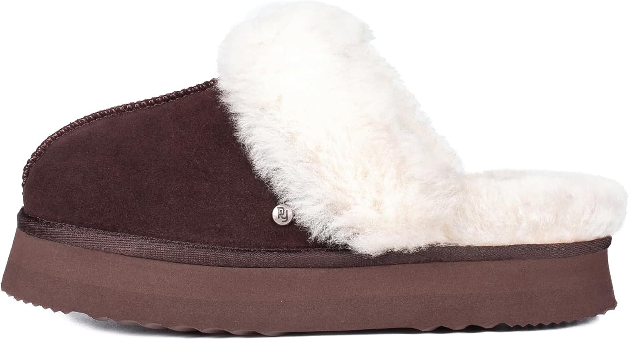 Parfeying Women's Sheepskin House Slippers Indoor Outdoor Shearling Shoes for Women