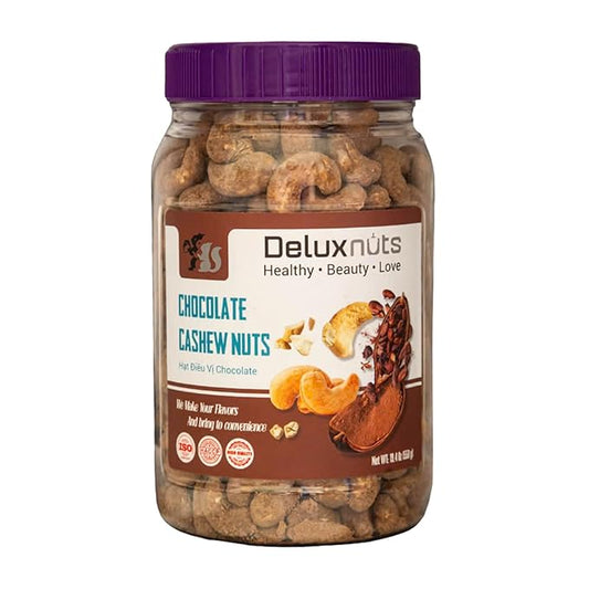 DELUXNUTS Premium Roasted Chocolate Covered Cashew Crunch 21oz | Cocoa Dusted & Chocolate Cashews Gift, Whole Cashew Nuts Snack Mix, Healthy Gourmet Snack for Adults, High Protein, Gluten-Free, Premium Holiday & Christmas Gift Idea