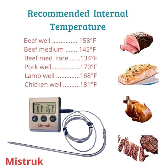 Digital Food Thermometer LCD Digital Screen Clock Timer with Stainless Steel Temperature Probe BBQ Grill Kitchen Meat Thermometer