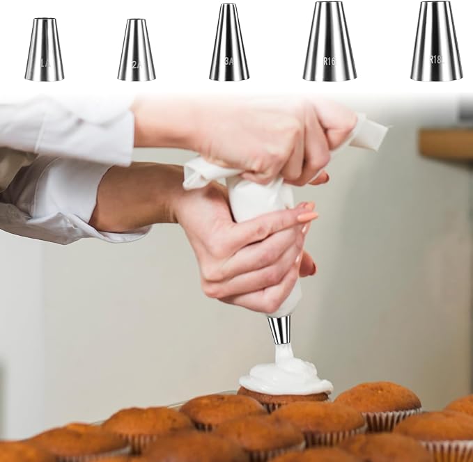 Large Round Piping Tip, 5 Pcs Stainless Steel Round Icing Tips for Cake Cookies Decorating, Pastry Fondant, Macaron, Dessert, Cream, Frosting Filling Professional Baking Decoration Tool