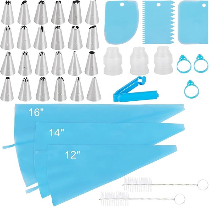 39-Piece Piping Bags and Tips Set, 24 Piping Tips & Reusable Icing Bags (12/14/16 Inch) - Cake Decorating Kit for Frosting, Cupcakes, Cookies