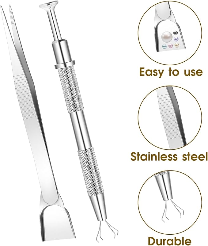 Cake Decorating Tools Set, 4 PCS Aluminum Alloy Pearl Sprinkles Pen Pearl Grabber with 4 Claws and Stainless Steel Cake Tweezers Pearl Sprinkle Spoon with Shovel Head Cake Cookie Decorating Supplies
